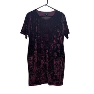Lumiere Women's Burgundy Crushed Velvet Pockets Shirt Dress Size M Holiday Party
